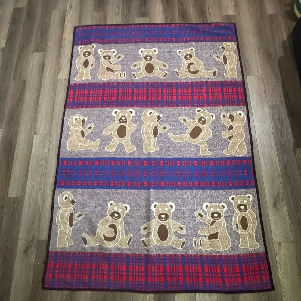 San Marcos Teddy Bear Throw Blanket Plaid Rustic Cabin Decor